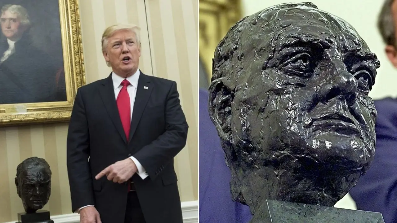 Donald Trump reinstates Winston Churchill bust, gives Oval Office a makeover Donald Trump reinstates Winston Churchill bust, gives Oval Office a makeover