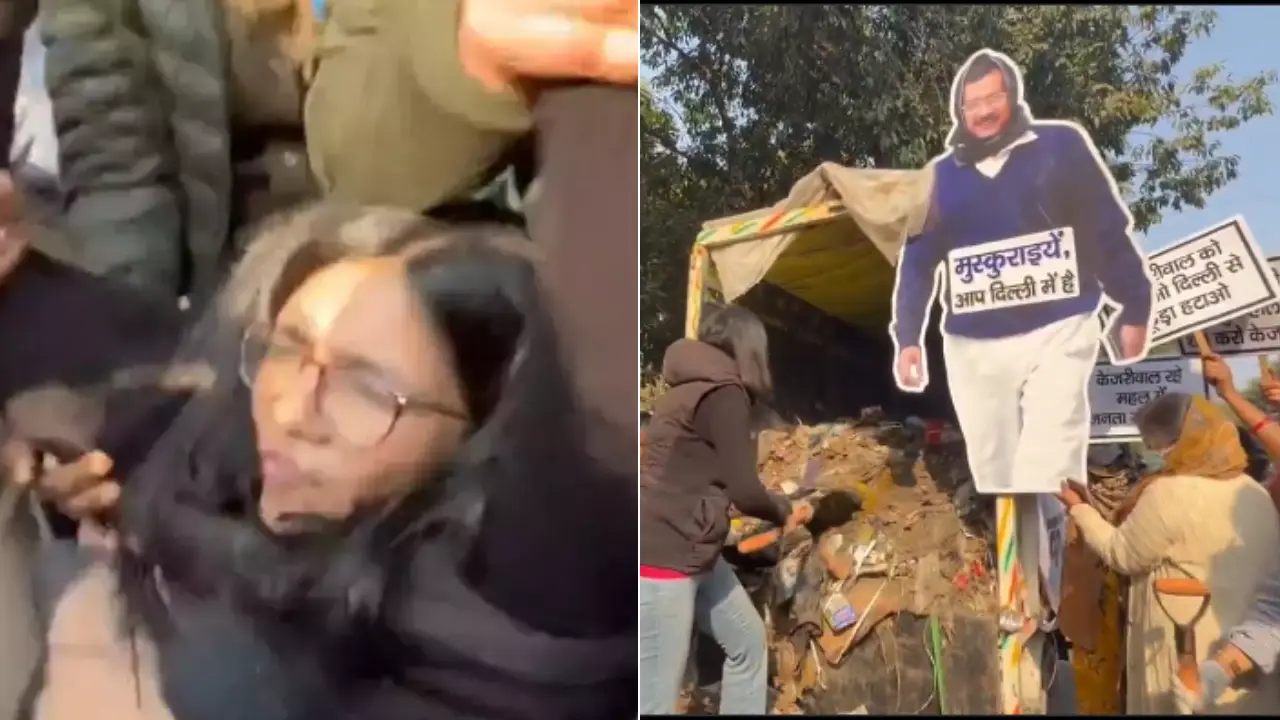 Watch: Swati Maliwal detained after dumping garbage outside Kejriwal's house in protest Watch: Swati Maliwal detained after dumping garbage outside Kejriwal's house in protest