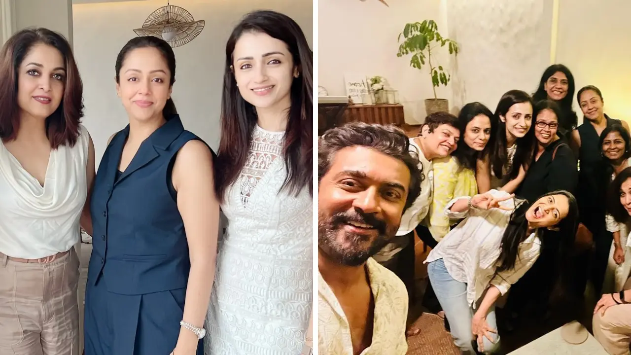 Jyotika poses with Trisha Krishnan, Ramya at a brunch party, Suriya clicks selfie with the ladies