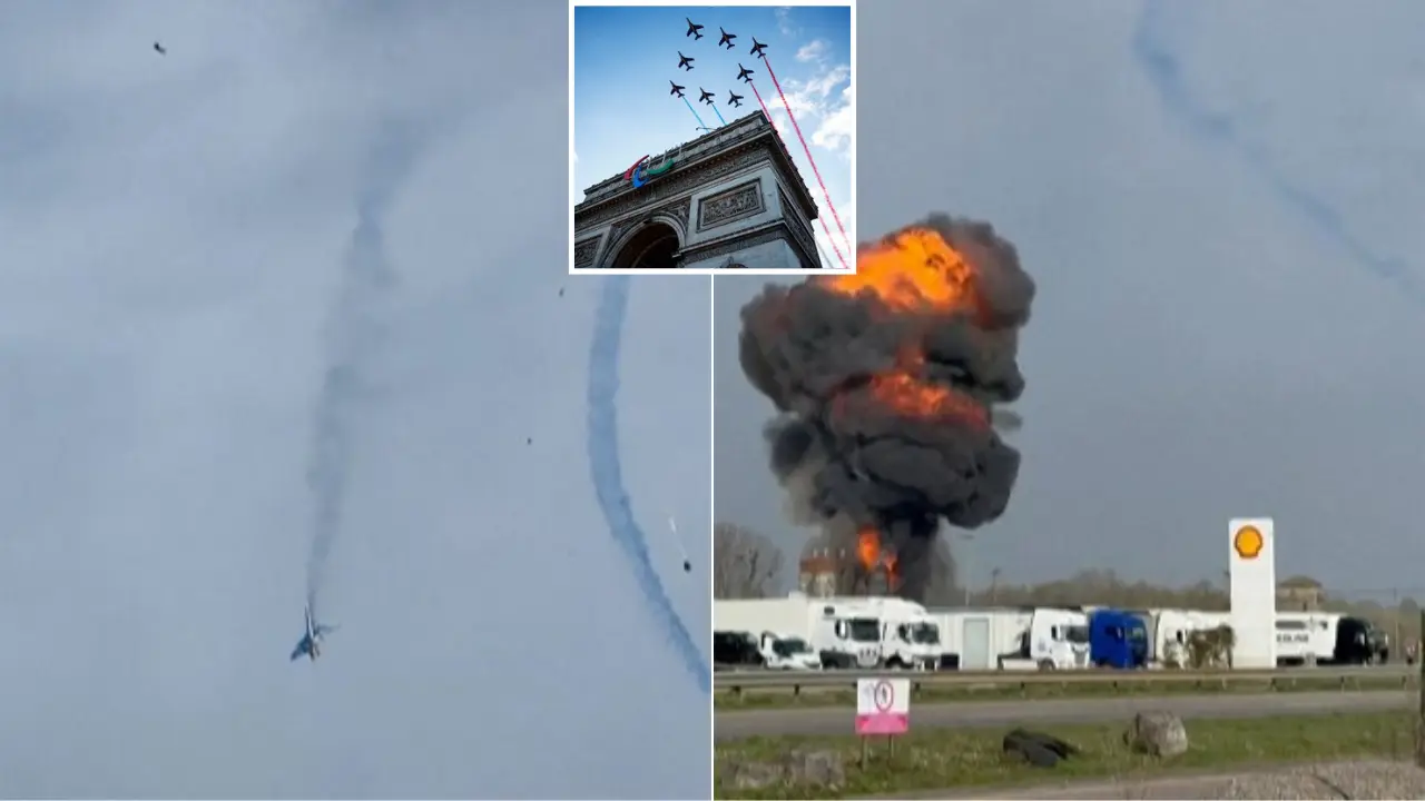 VIDEO: Shocking footage shows Alpha Jets colliding mid-air during Patrouille de France rehearsal VIDEO: Shocking footage shows Alpha Jets colliding mid-air during Patrouille de France rehearsal
