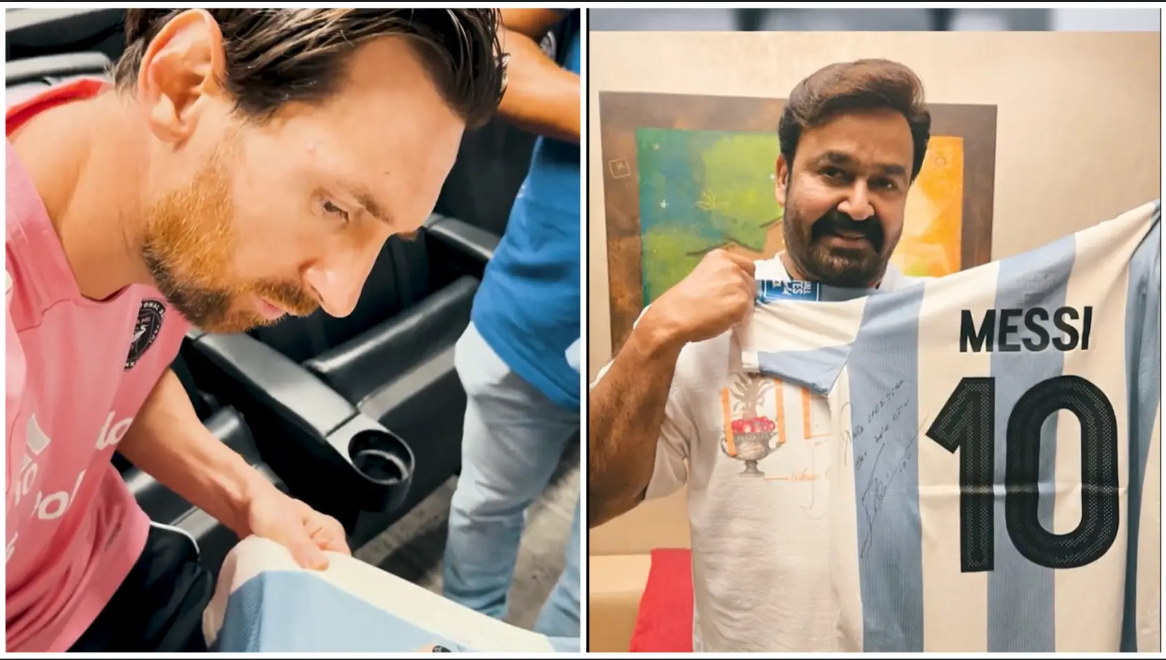 Mohanlal gifted hand signed jersey from football legend Lionel Messi Mohanlal gifted hand signed jersey from football legend Lionel Messi