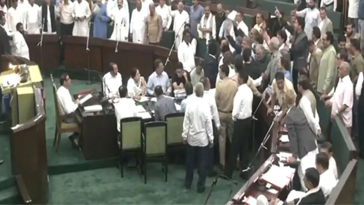 Chaos breaks out in Jammu and Kashmir assembly over Waqf law, NC MLAs tear bill copies- VIDEO