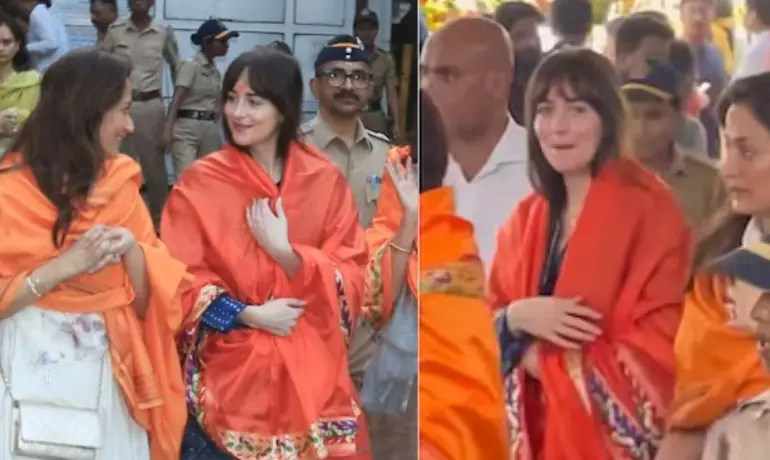 Dakota Johnson visits Siddhivinayak Temple with actress Sonali Bendre | Watch Dakota Johnson visits Siddhivinayak Temple with actress Sonali Bendre | Watch