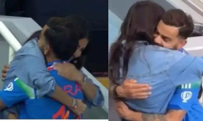 Adorable! Virat Kohli celebrates Champions Trophy win with a warm hug to Anushka Sharma | Watch Adorable! Virat Kohli celebrates Champions Trophy win with a warm hug to Anushka Sharma | Watch