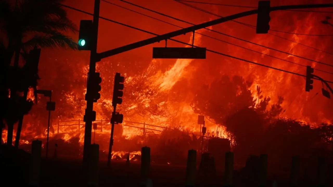 Wildfire fueled by strong winds