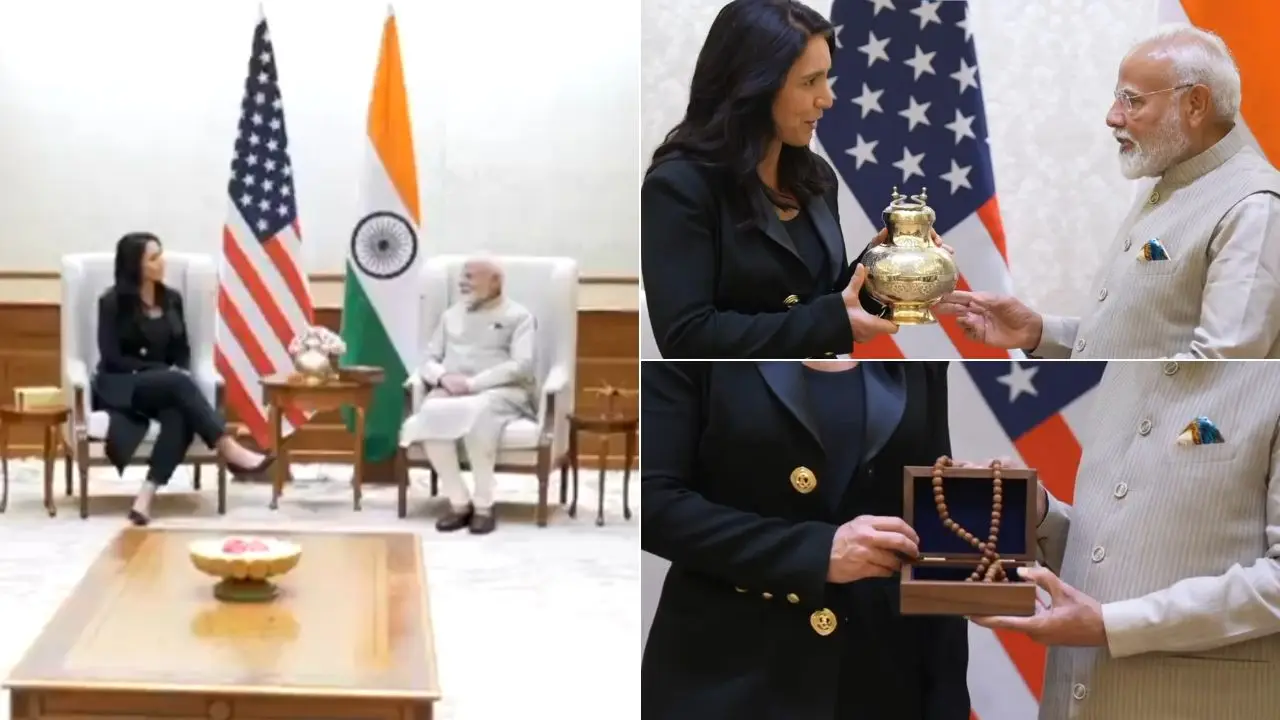 Watch | PM Modi and US intelligence chief Tulsi Gabbard exchange sacred gifts Watch | PM Modi and US intelligence chief Tulsi Gabbard exchange sacred gifts