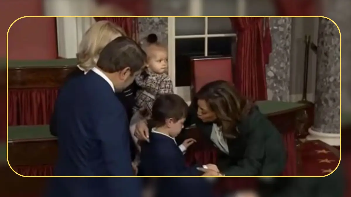 Watch: Kamala Harris' adorable moment with Senator Ruben Gallego's son wins heart online Watch: Kamala Harris' adorable moment with Senator Ruben Gallego's son wins heart online