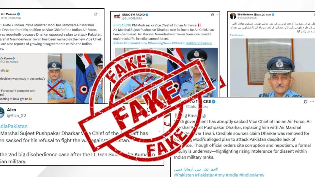 Pro-Pak social media is spreading fake news about Air Marshal SP Dharkar. Now, Indian govt has fact-checked them Pro-Pak social media is spreading fake news about Air Marshal SP Dharkar. Now, Indian govt has fact-checked them