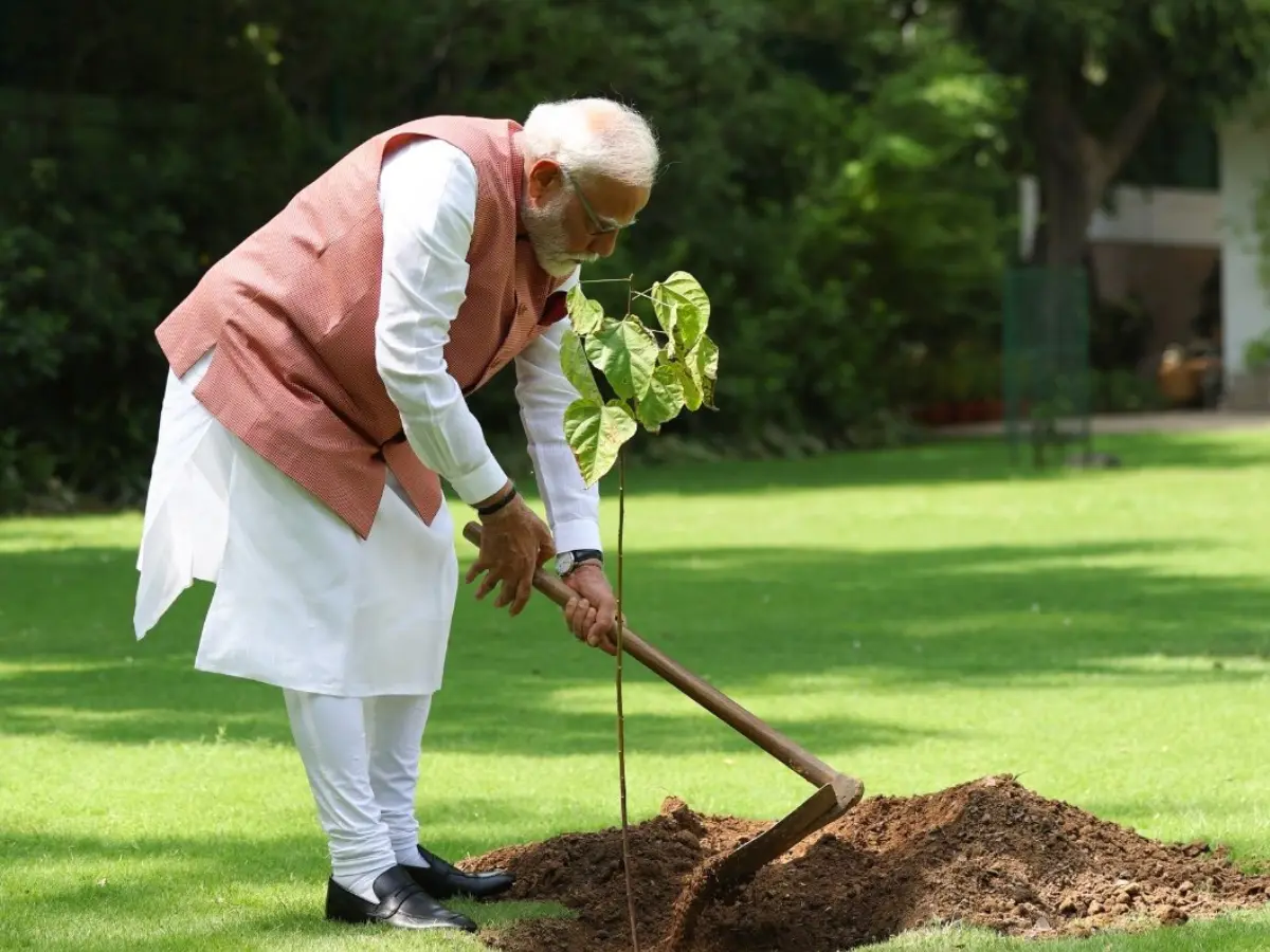 PM Modi plants Sindoor sapling at 7, Lok Kalyan Marg