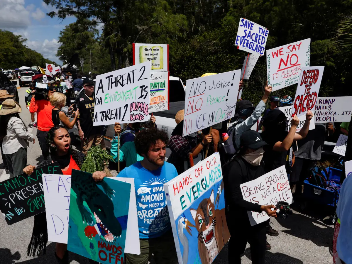 Protesters rally against Florida's new detention centre in Everglades