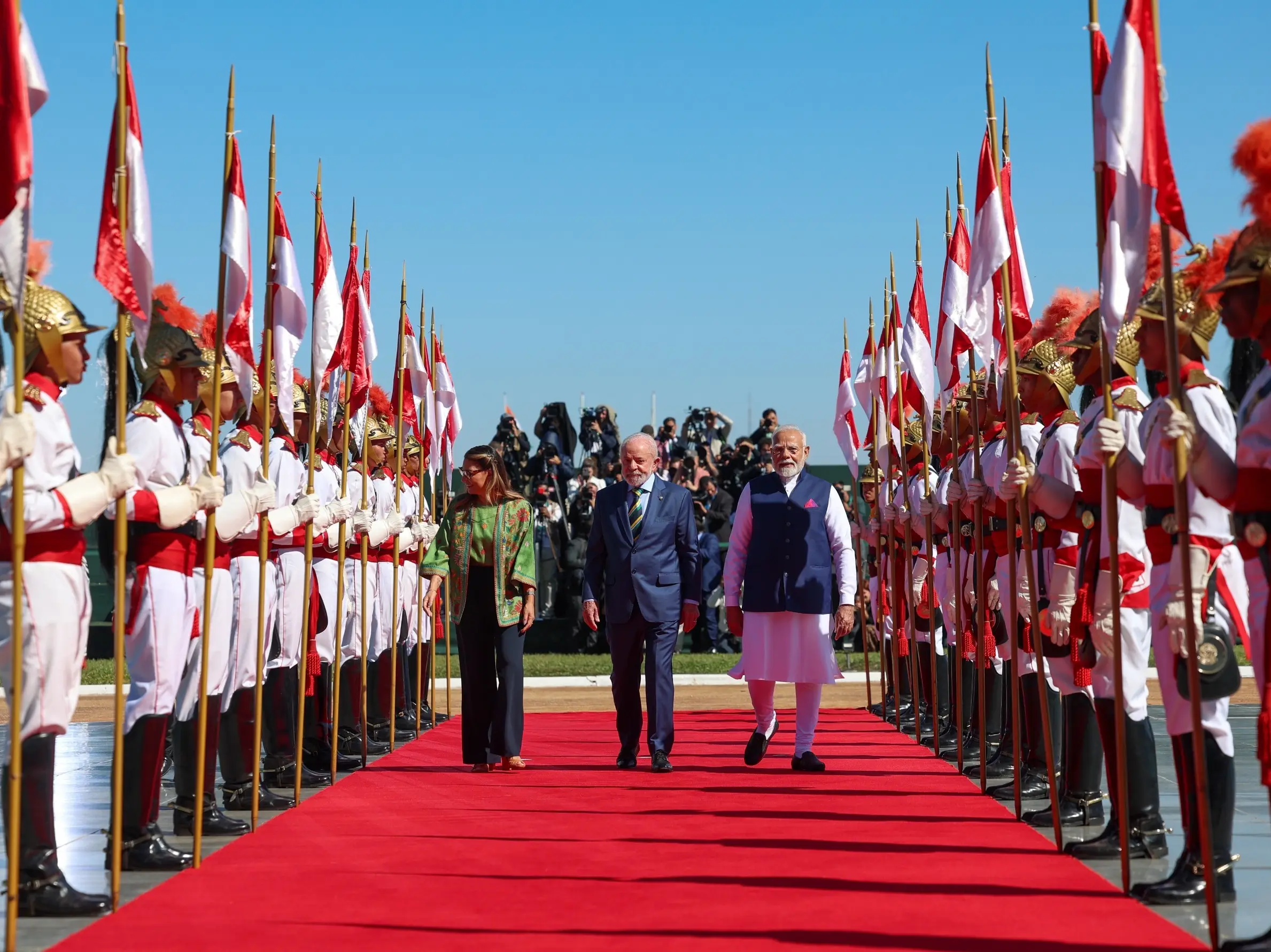Indian classical music, 114 horses: PM Modi receives grand welcome in Brazil | WATCH Indian classical music, 114 horses: PM Modi receives grand welcome in Brazil | WATCH