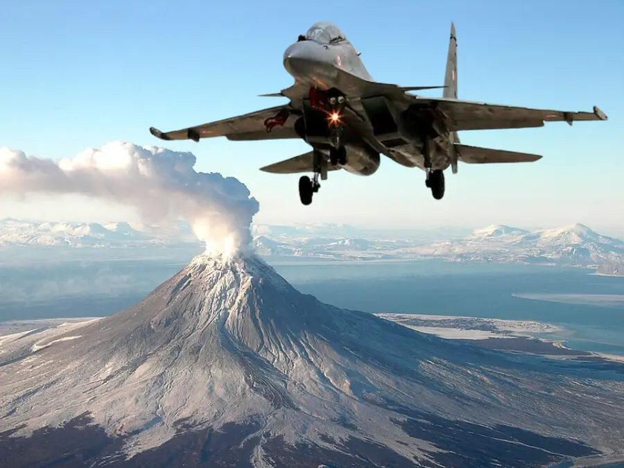 Can a fighter jet fly above a volcanic eruption?