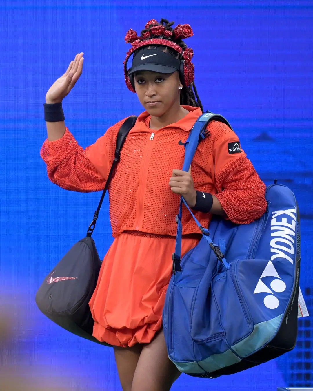 Naomi Osaka US Open 2025 outfit: Sparkly roses in ponytail and a 'Billie Jean' Labubu doll