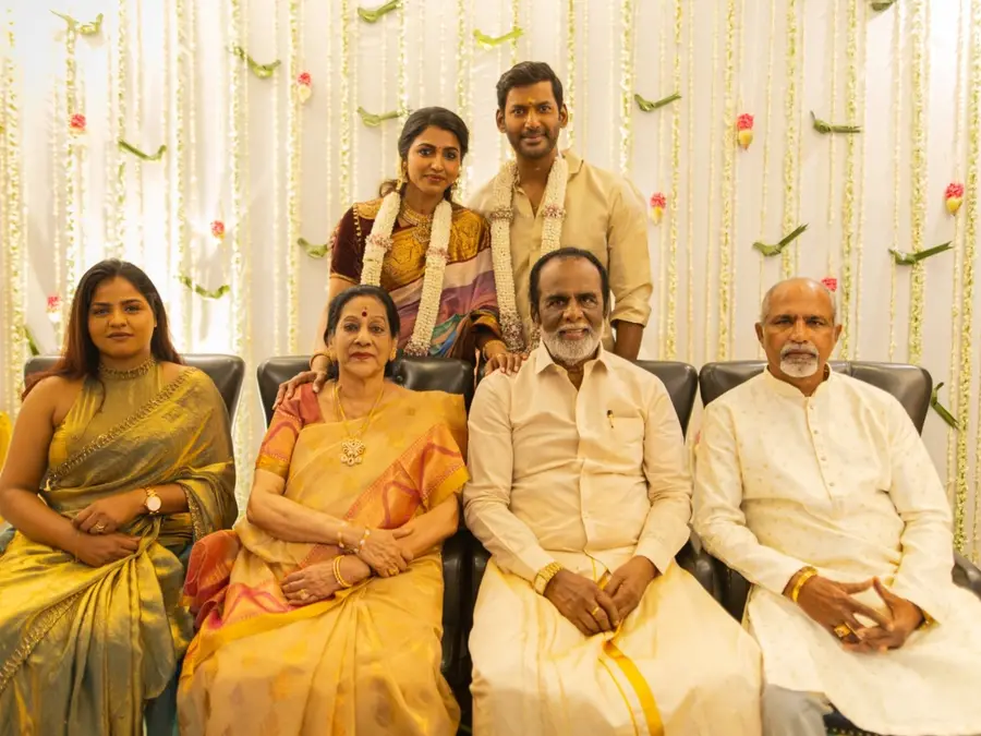 Tamil stars Vishal and Sai Dhanshika get engaged on actor's 47th birthday | See pics