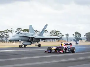 What if a fighter jet raced a Formula 1 car on ice?