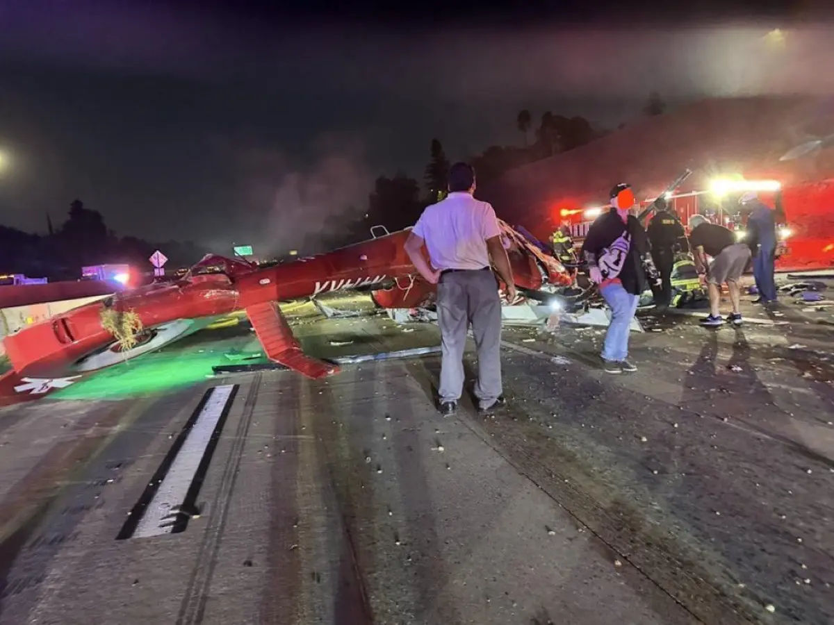 Helicopter crashes onto highway in California's Sacramento, multiple injured - Video surfaces Helicopter crashes onto highway in California's Sacramento, multiple injured - Video surfaces