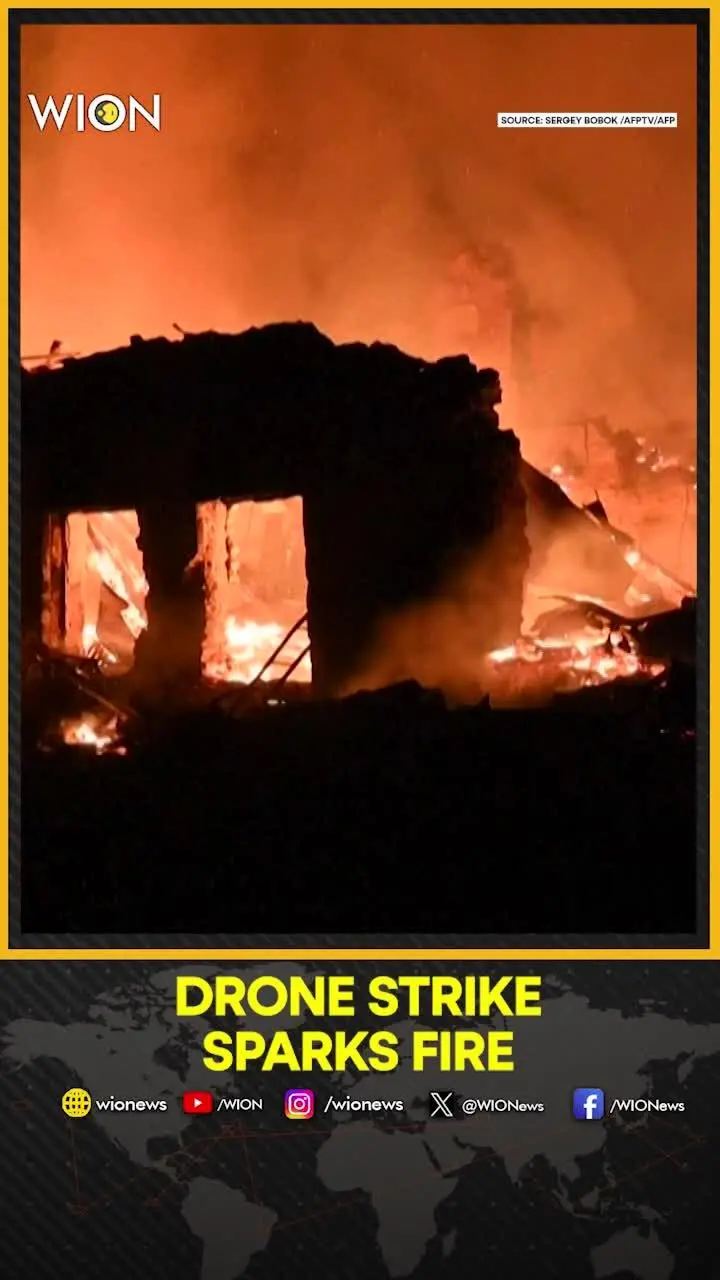 Russia-Ukraine War: Firefighters Battle Massive Blaze After Russian Drone Strike in Kharkiv