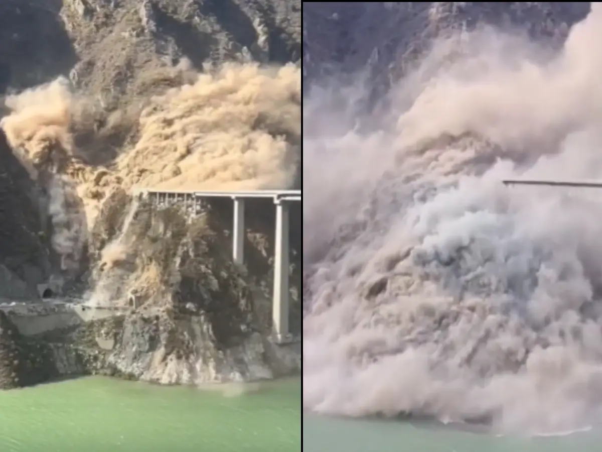 Mountain slams onto newly built Chinese bridge triggering a collapse - 'No bridge could...' Mountain slams onto newly built Chinese bridge triggering a collapse - 'No bridge could...'