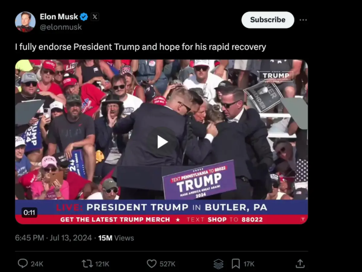 From shooter’s support: Musk backs Trump
