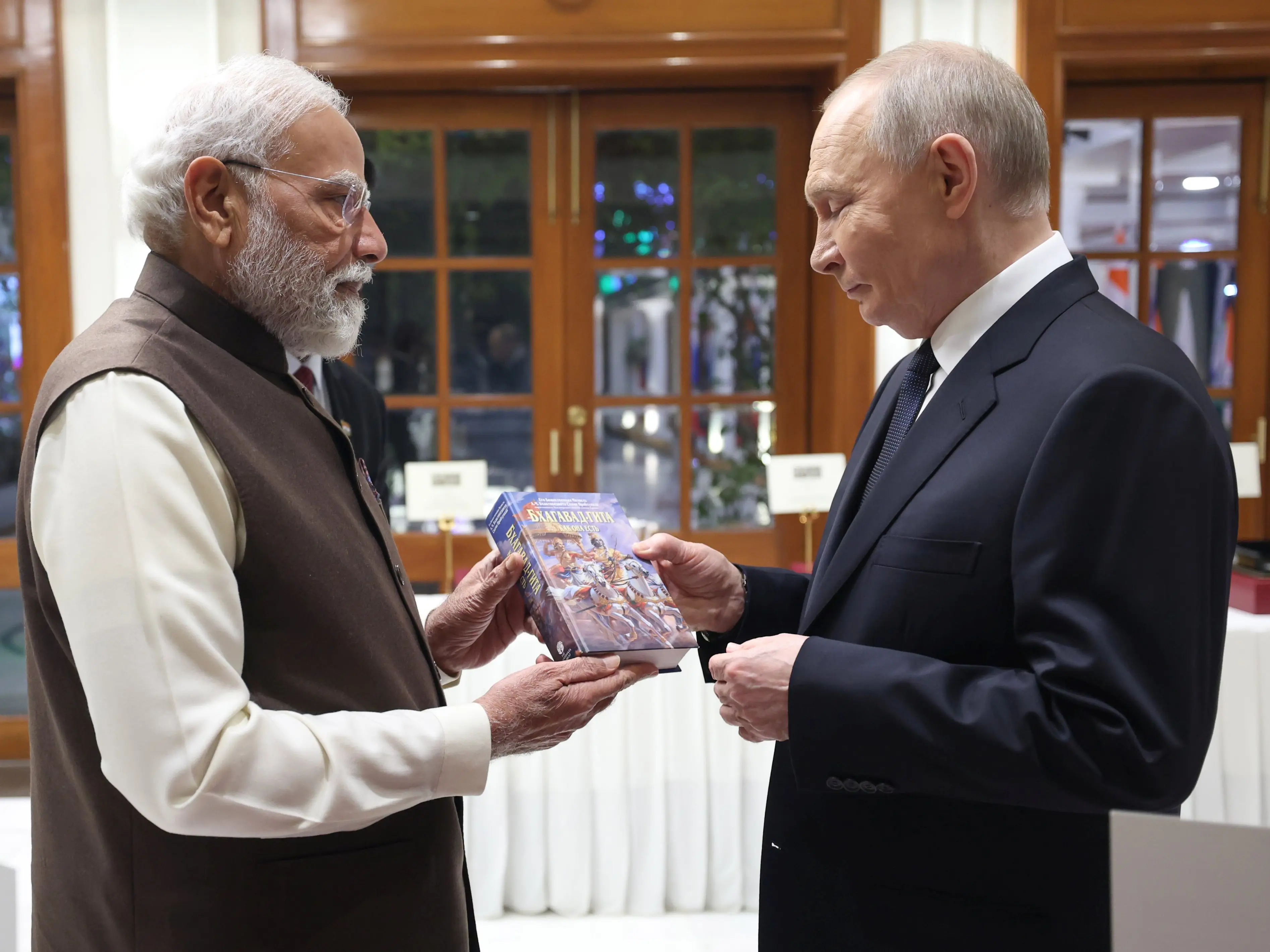 Modi-Putin chemistry back on display as PM gifts the Russian leader a Gita in his own language Modi-Putin chemistry back on display as PM gifts the Russian leader a Gita in his own language