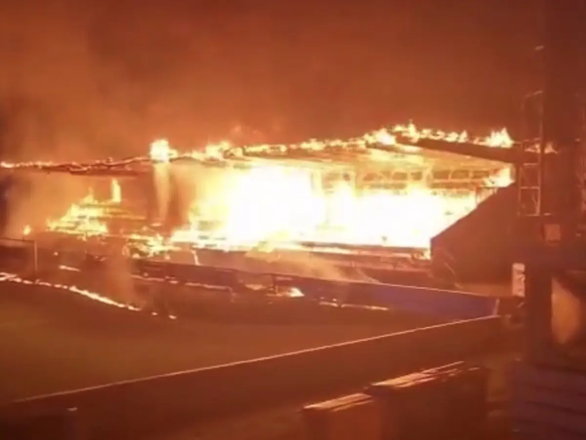 Video: Finnish football stadium set ablaze by teenage fans after club's relegation from top flight Video: Finnish football stadium set ablaze by teenage fans after club's relegation from top flight