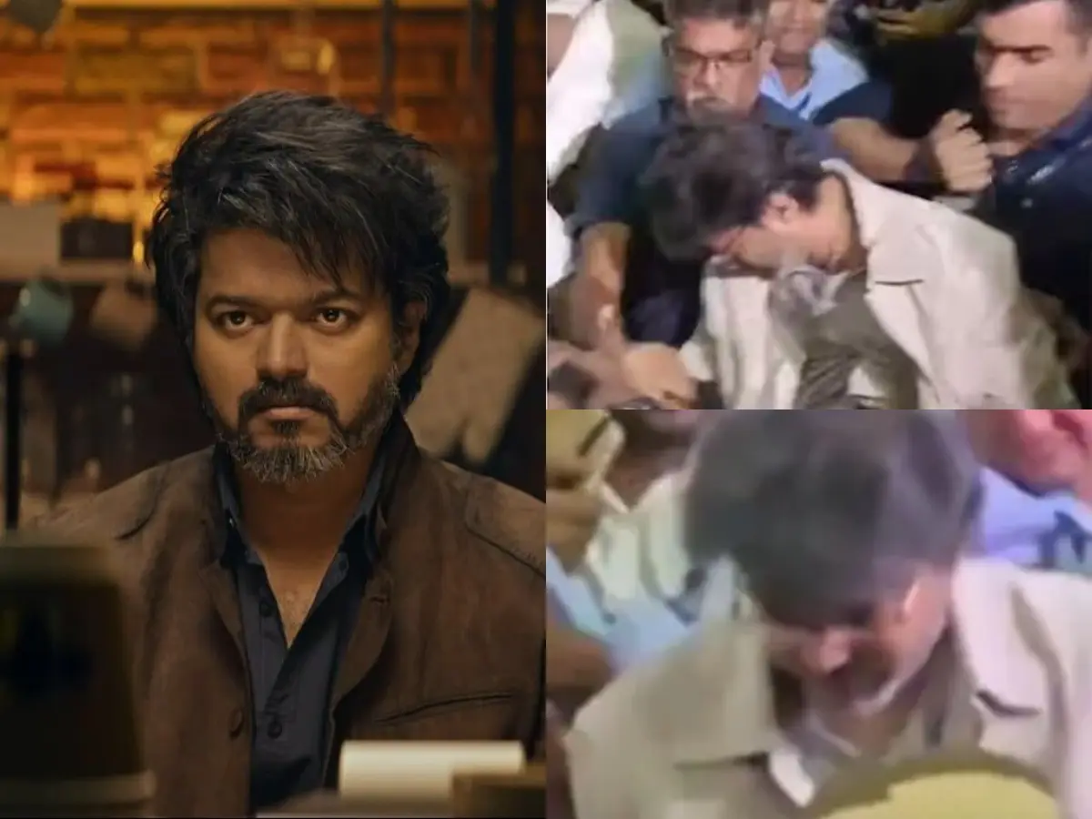 Thalapathy Vijay falls after being mobbed by fans at Chennai airport post Jana Nayagan audio launch