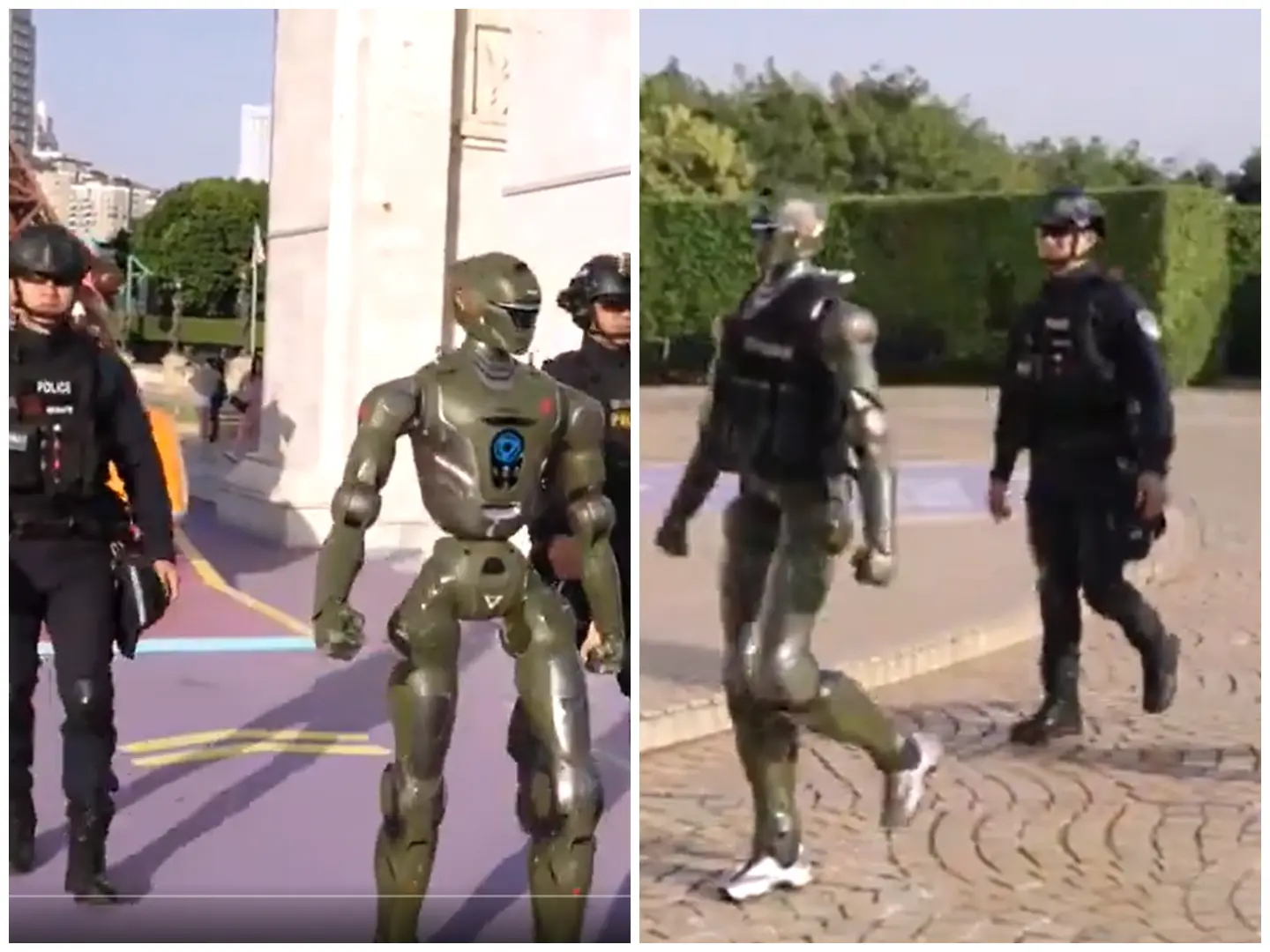 Watch China's 'Terminator cop': Humanoid robot walks alongside uniformed men, making Robocop theme a reality Watch China's 'Terminator cop': Humanoid robot walks alongside uniformed men, making Robocop theme a reality