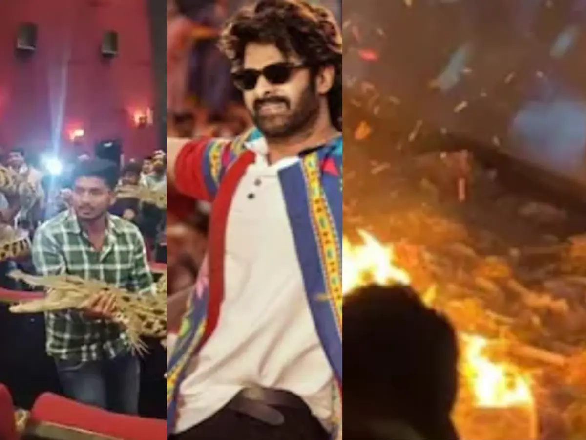 Shocking fan craze! Prabhas fans burn confetti inside theatre during Raja Saab screening Shocking fan craze! Prabhas fans burn confetti inside theatre during Raja Saab screening