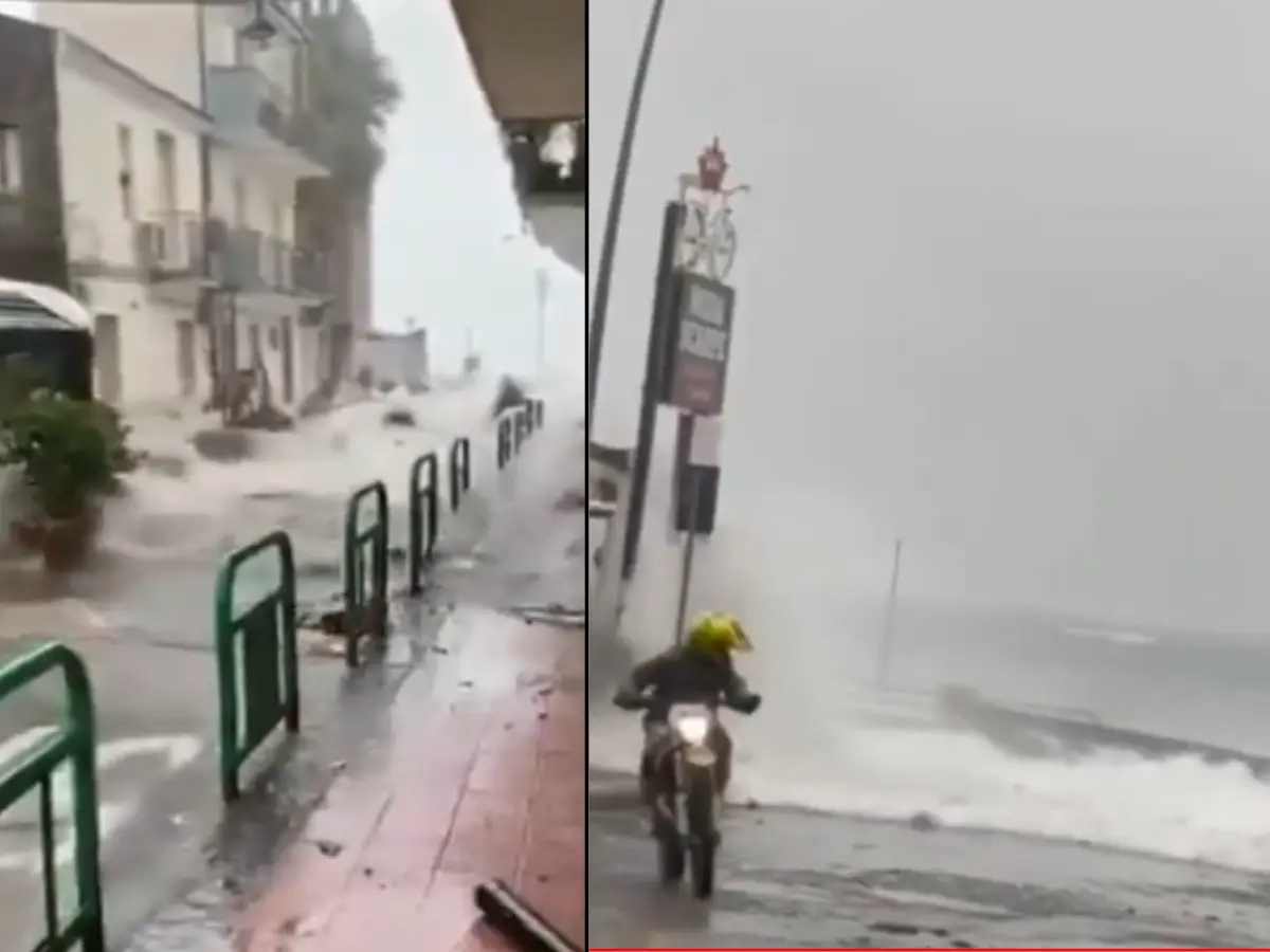 Terrifying videos show huge waves crashing into Sicily as Storm Harry rages Terrifying videos show huge waves crashing into Sicily as Storm Harry rages