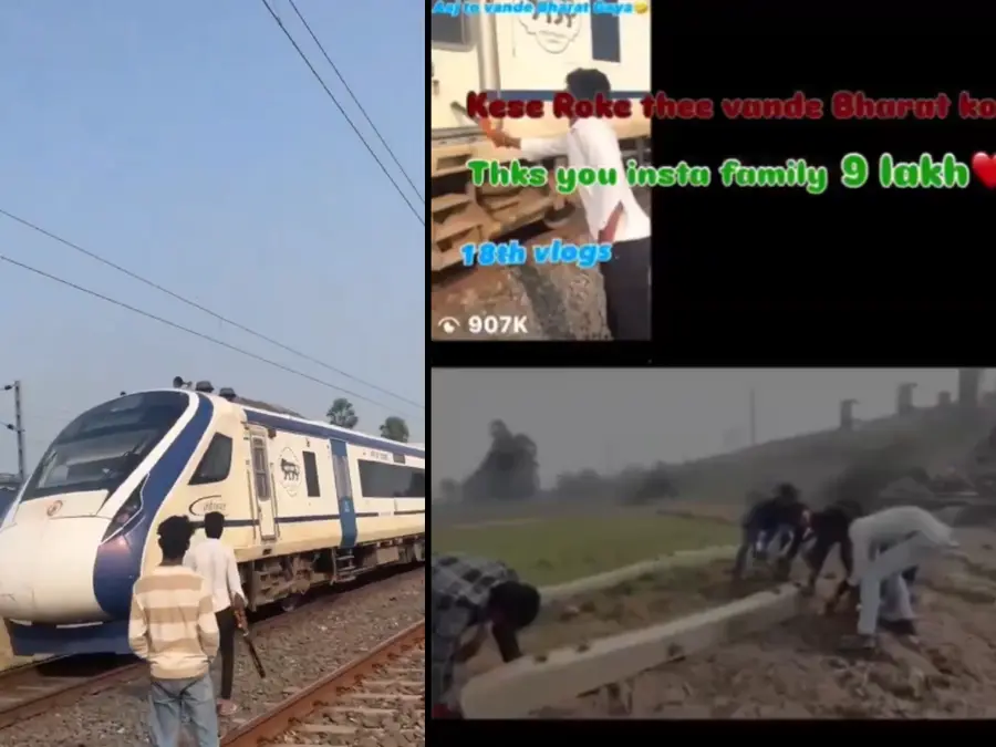 Viral stunt: Young men obstruct high-speed Vande Bharat train with wooden logs to record reel - WATCH
