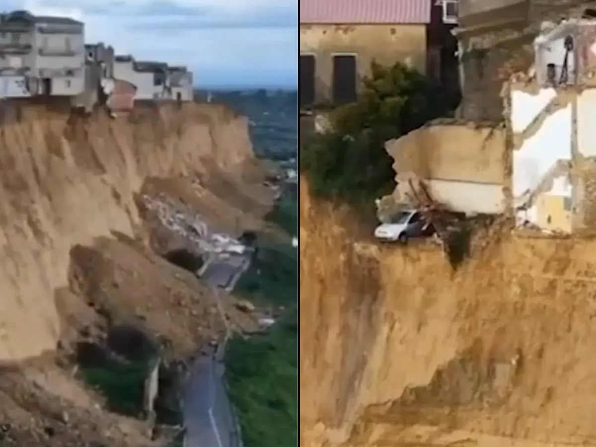 Dramatic videos show houses tumbling down after 4km-long landslide slams Sicilian town