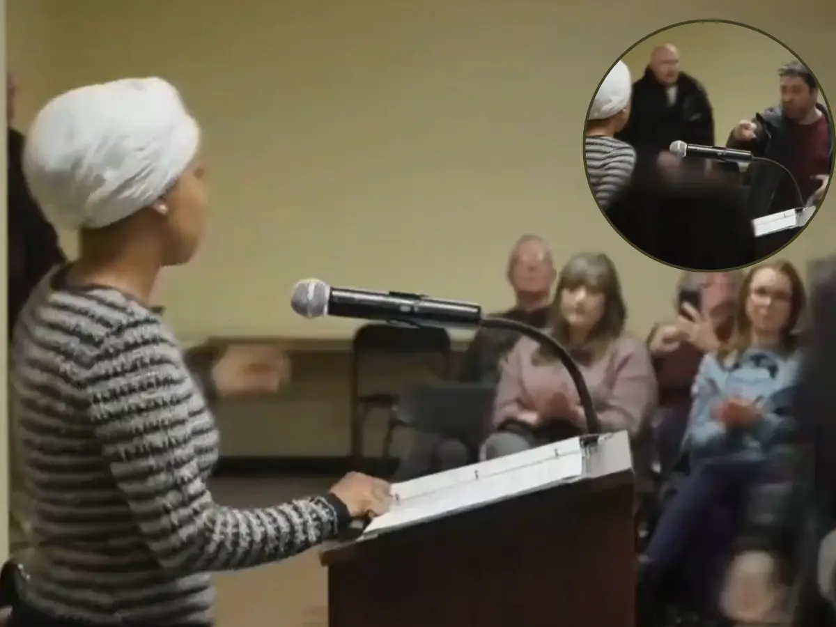 Trump 'enemy' Ilhan Omar attacked during Minneapolis town hall, sprayed with mystery liquid | VIDEO Trump 'enemy' Ilhan Omar attacked during Minneapolis town hall, sprayed with mystery liquid | VIDEO