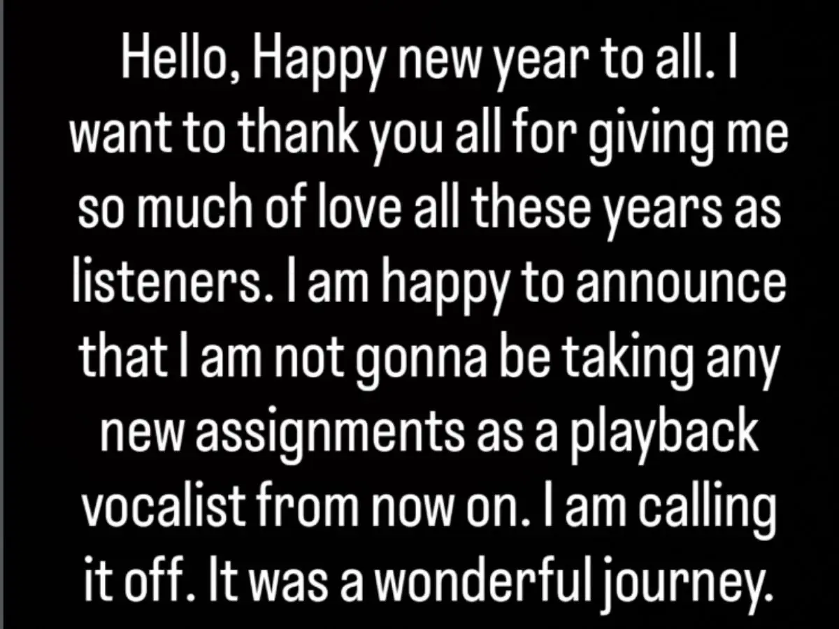 Arijit Singh's post on retirement