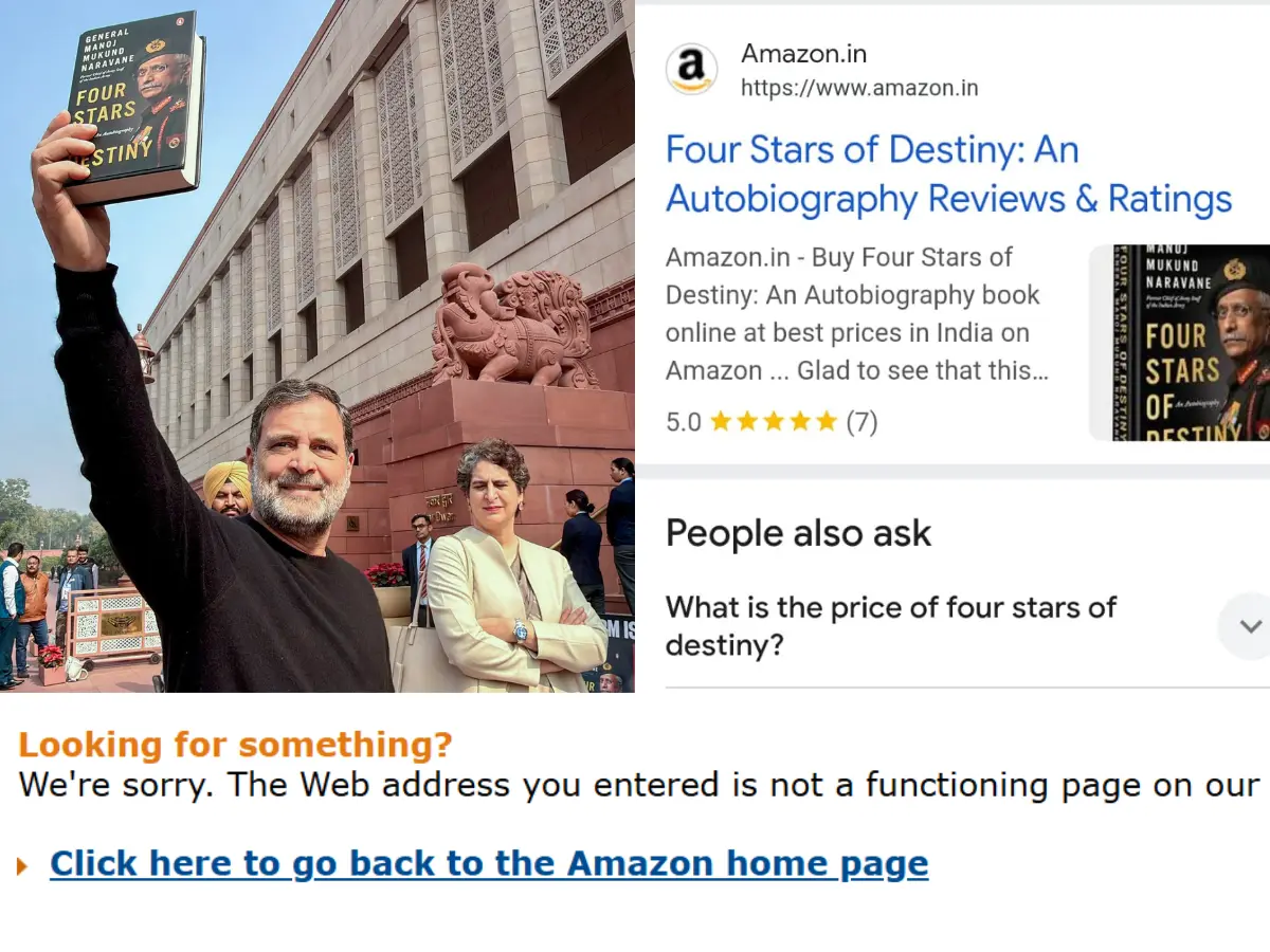 Naravane’s book ‘Four Stars of Destiny’, which Rahul Gandhi cited in parliament, goes missing on Amazon, Flipkart Naravane’s book ‘Four Stars of Destiny’, which Rahul Gandhi cited in parliament, goes missing on Amazon, Flipkart