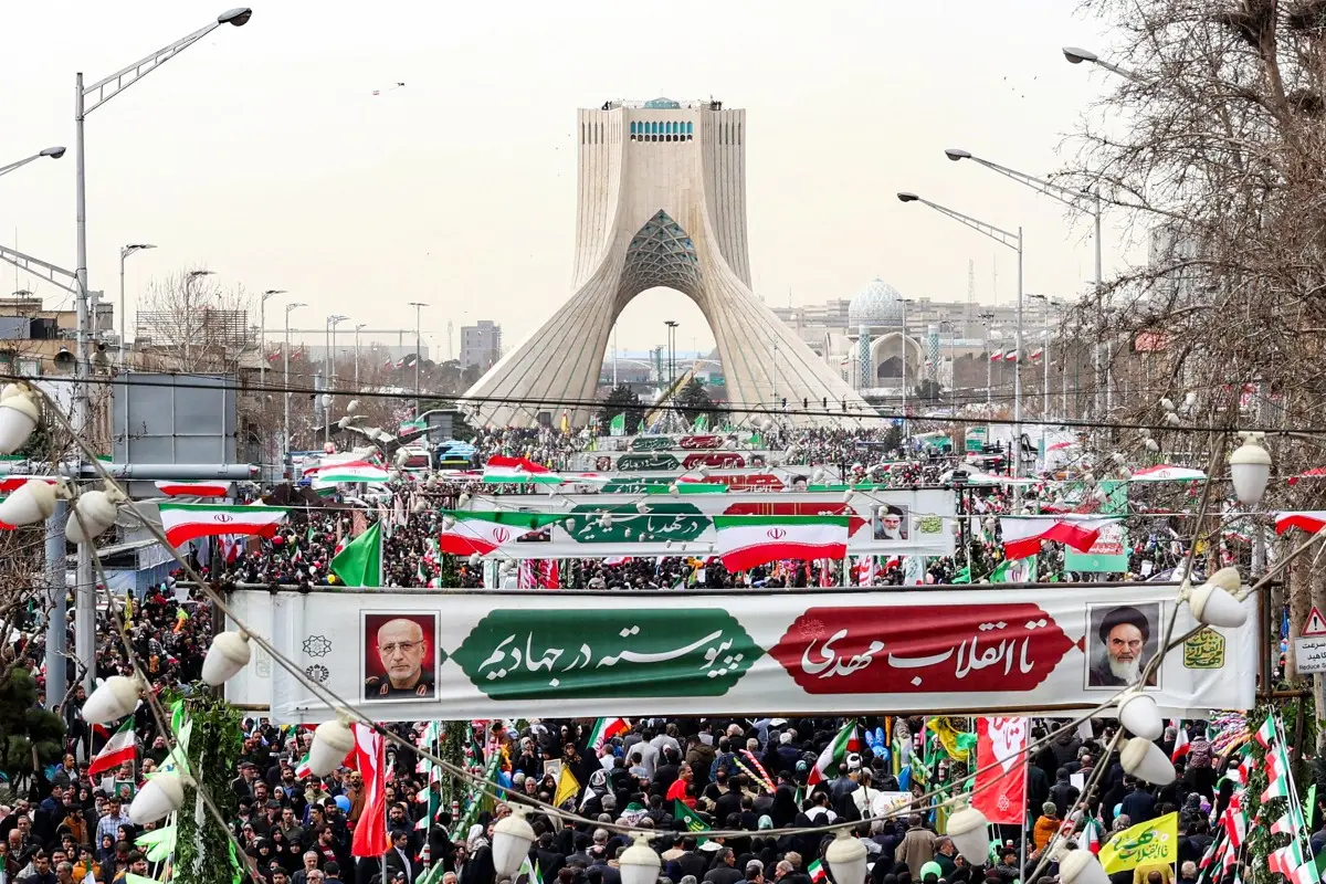 Iranian demonstrators torch ‘Baal’ statue in 47th Islamic revolution anniversary and chant 'death to Israel'