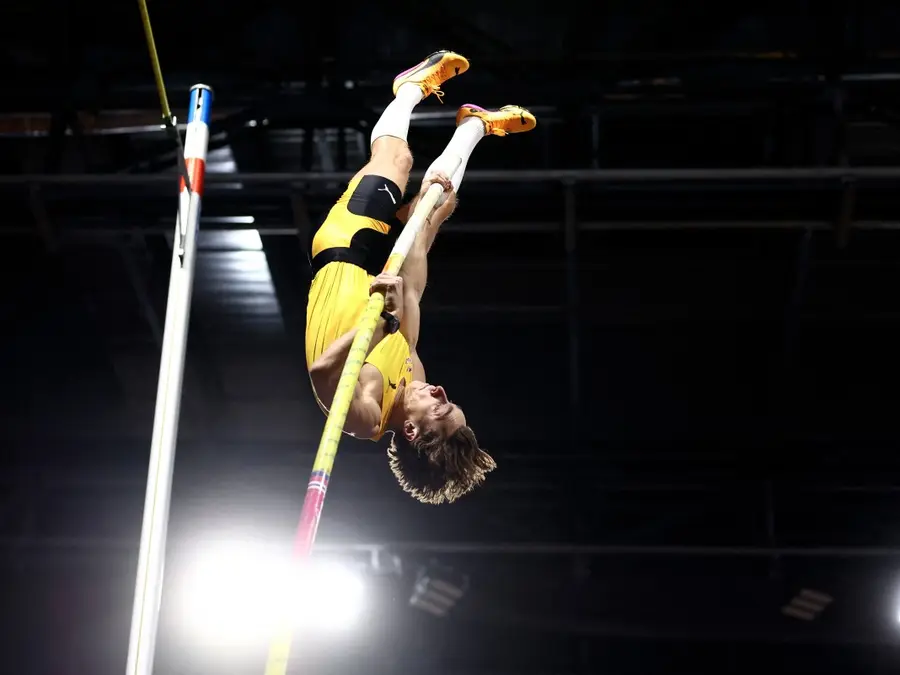 Pole vaulter Armand Duplantis, clearing 6.31 meters, sets world record for 15th time