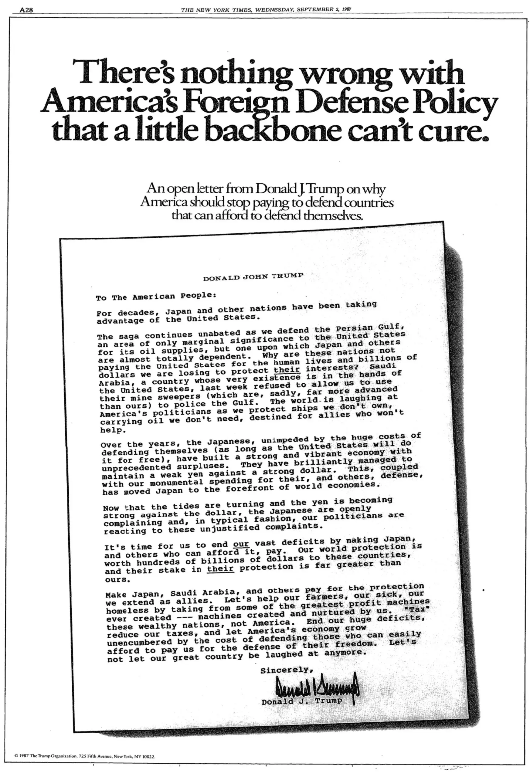 When exactly did Trump's war with Iran start? In 1987, with an advertisement