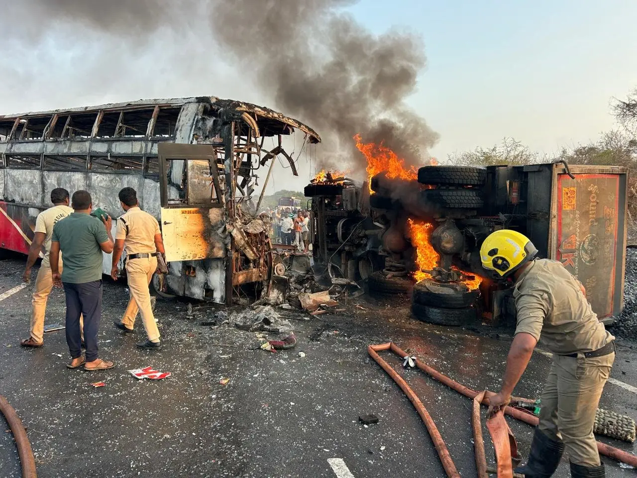 At least 14 killed, several injured after bus-lorry collision in Andhra Pradesh’s Markapuram At least 14 killed, several injured after bus-lorry collision in Andhra Pradesh’s Markapuram