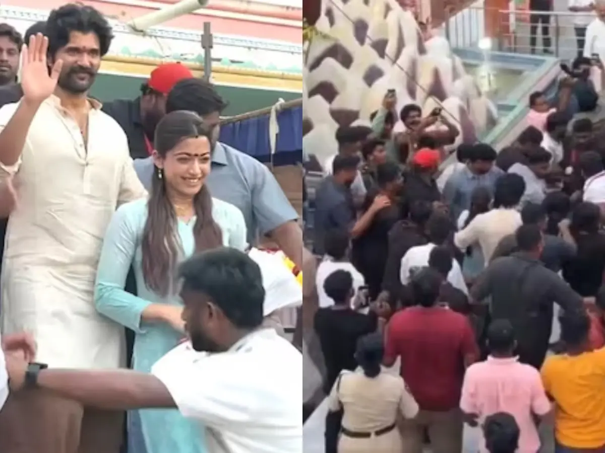 Vijay Deverakonda-Rashmika Mandanna mobbed by fans in Anantapur Vijay Deverakonda-Rashmika Mandanna mobbed by fans in Anantapur