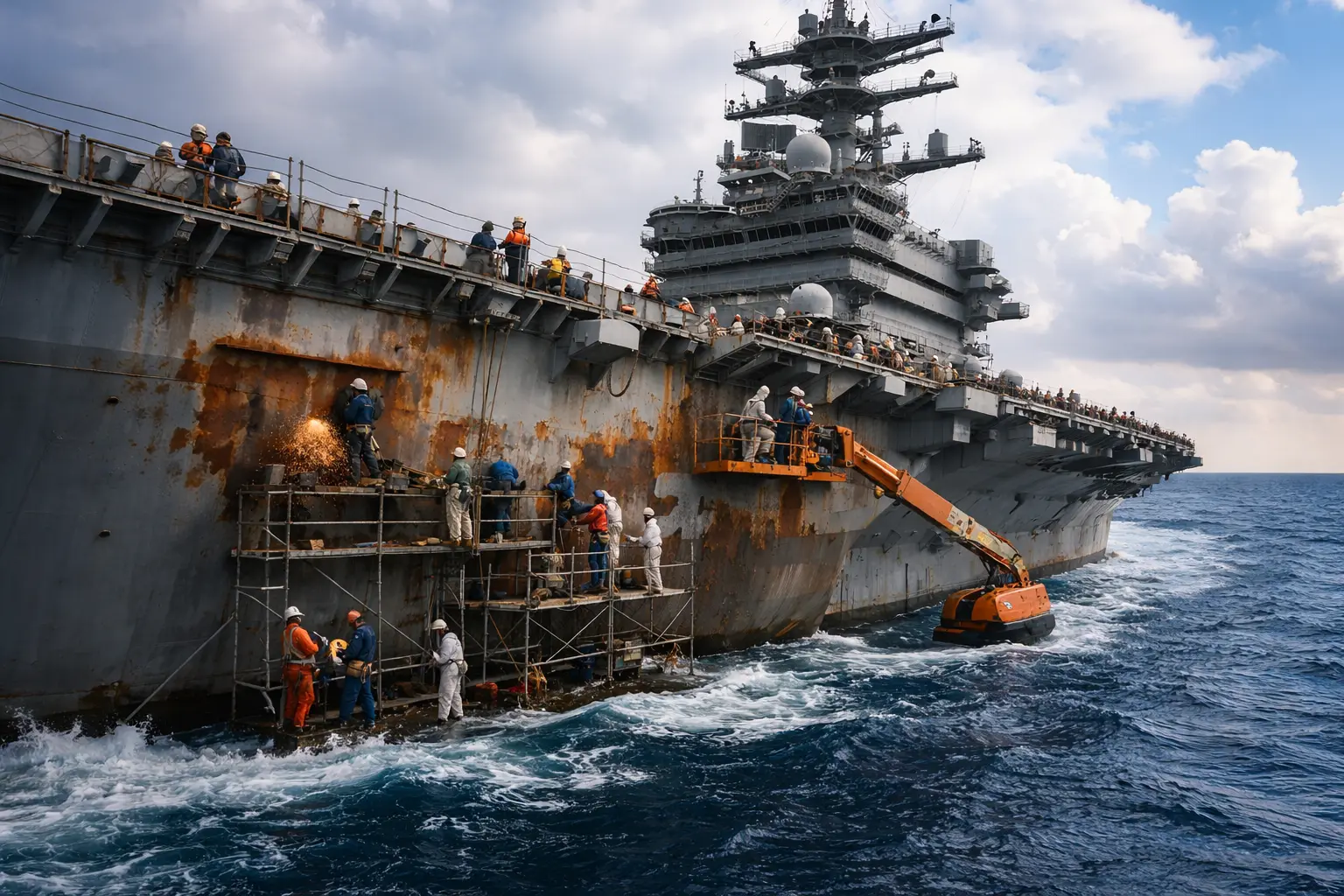 'Chipping Hammers': How sailors physically remove heavy rust layers off the USS Abraham Lincoln