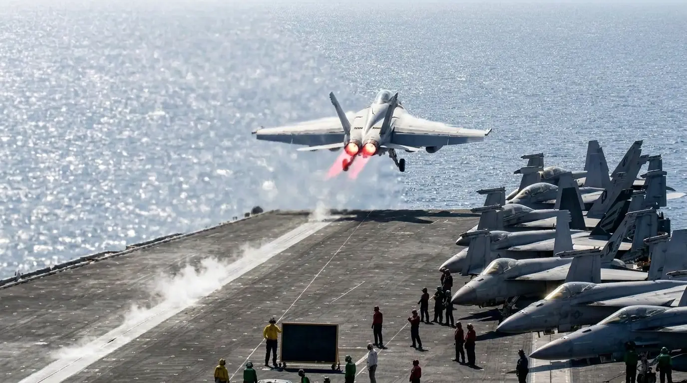 Do fighter jets use afterburner during takeoff from USS Abraham Lincoln?