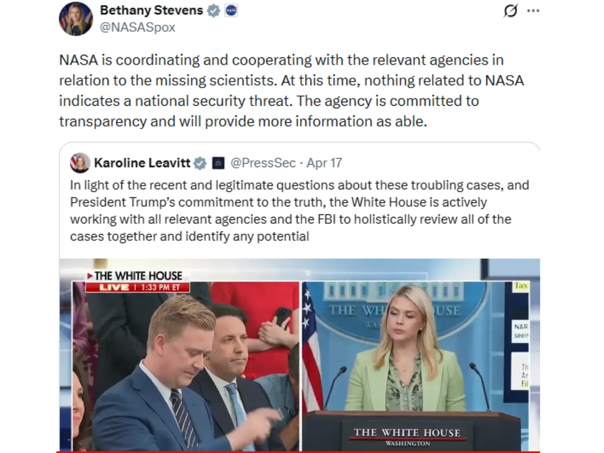 NASA spokesperson says "no national security threat"