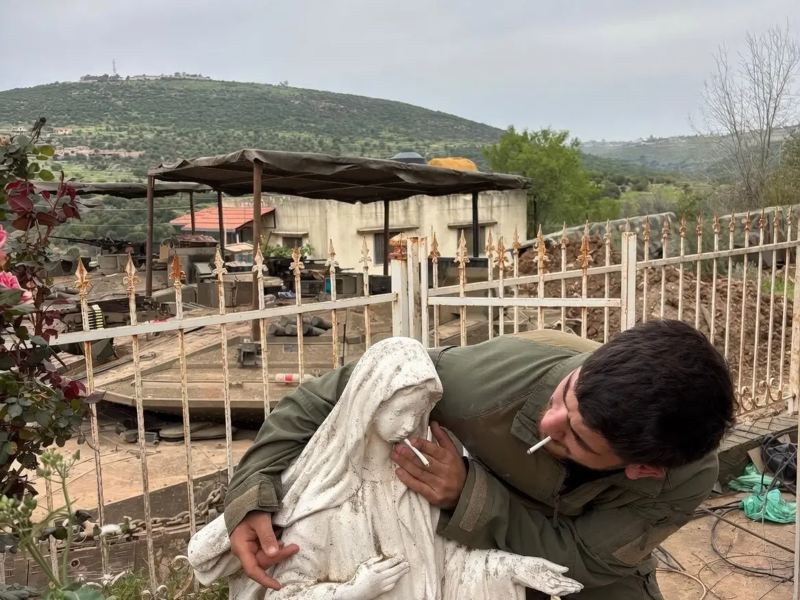 IDF soldier sparks outrage after viral Virgin Mary statue photo in Lebanon IDF soldier sparks outrage after viral Virgin Mary statue photo in Lebanon
