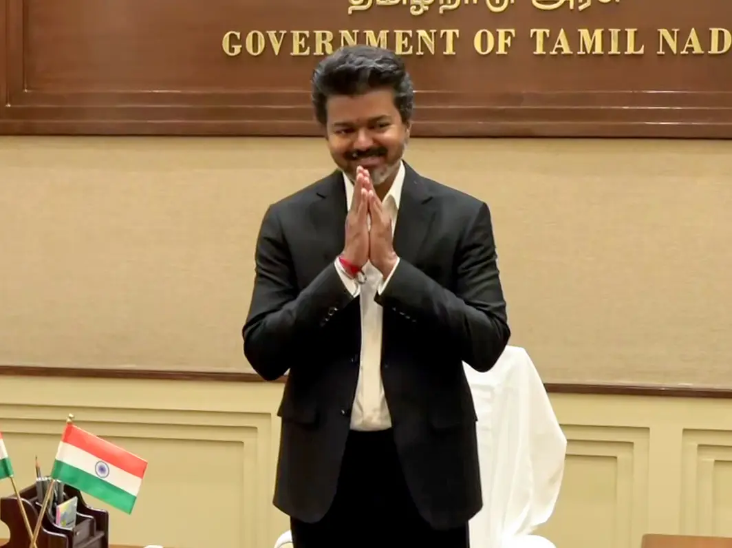 All eyes on modern look: Vijay chooses black pantsuit over traditional shirt-veshti at TN CM oath ceremony All eyes on modern look: Vijay chooses black pantsuit over traditional shirt-veshti at TN CM oath ceremony