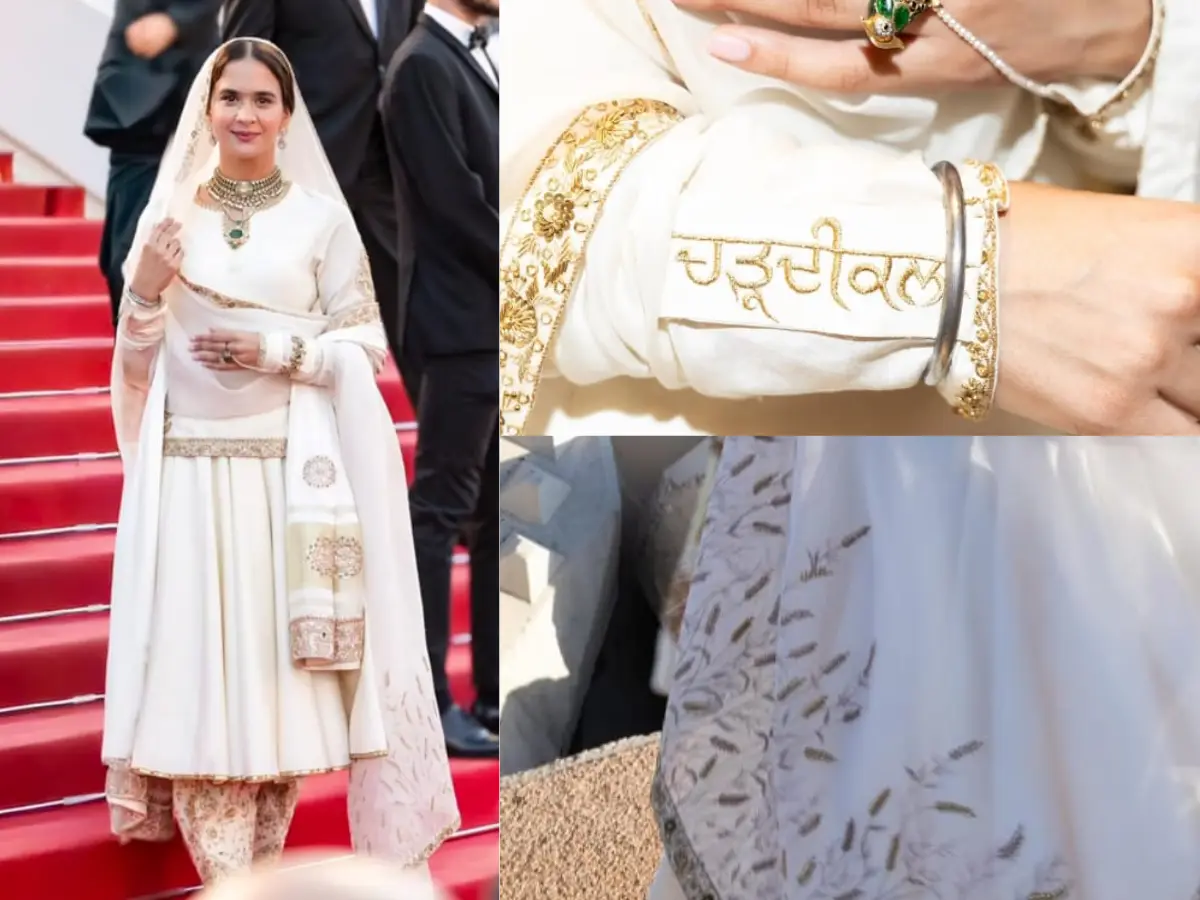 Gurmukhi, wheat motifs and a Diljit Dosanjh link: Decoding Roopi Gill’s Cannes outfit Gurmukhi, wheat motifs and a Diljit Dosanjh link: Decoding Roopi Gill’s Cannes outfit