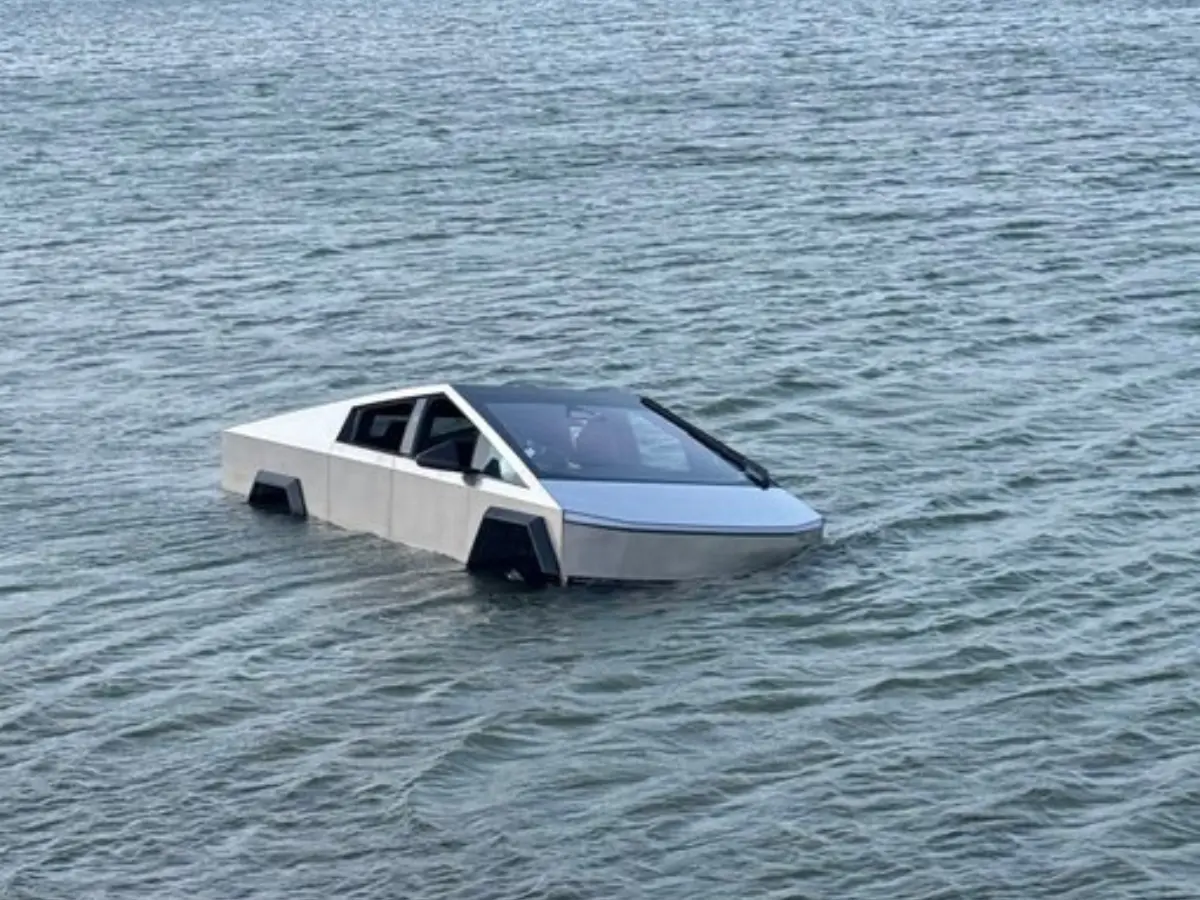 Man whose Cybertruck got stuck in a lake says it worked fine even in the Atlantic Ocean