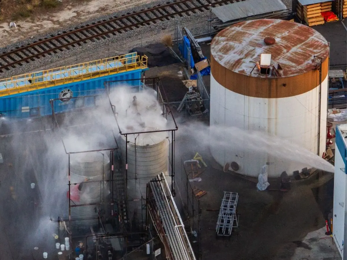 Volatile tank contains gallons of toxic chemicals