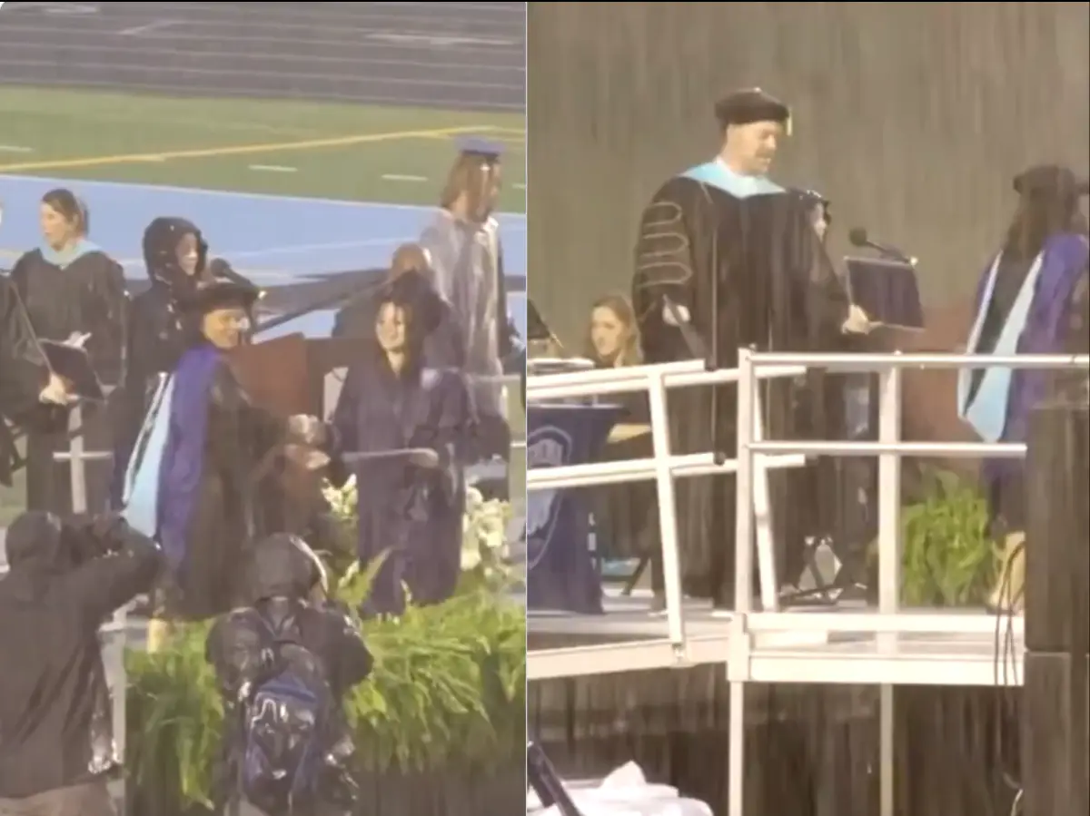 Rain can't dampen graduation: Tennessee graduates cross flooded football field to collect diplomas Rain can't dampen graduation: Tennessee graduates cross flooded football field to collect diplomas