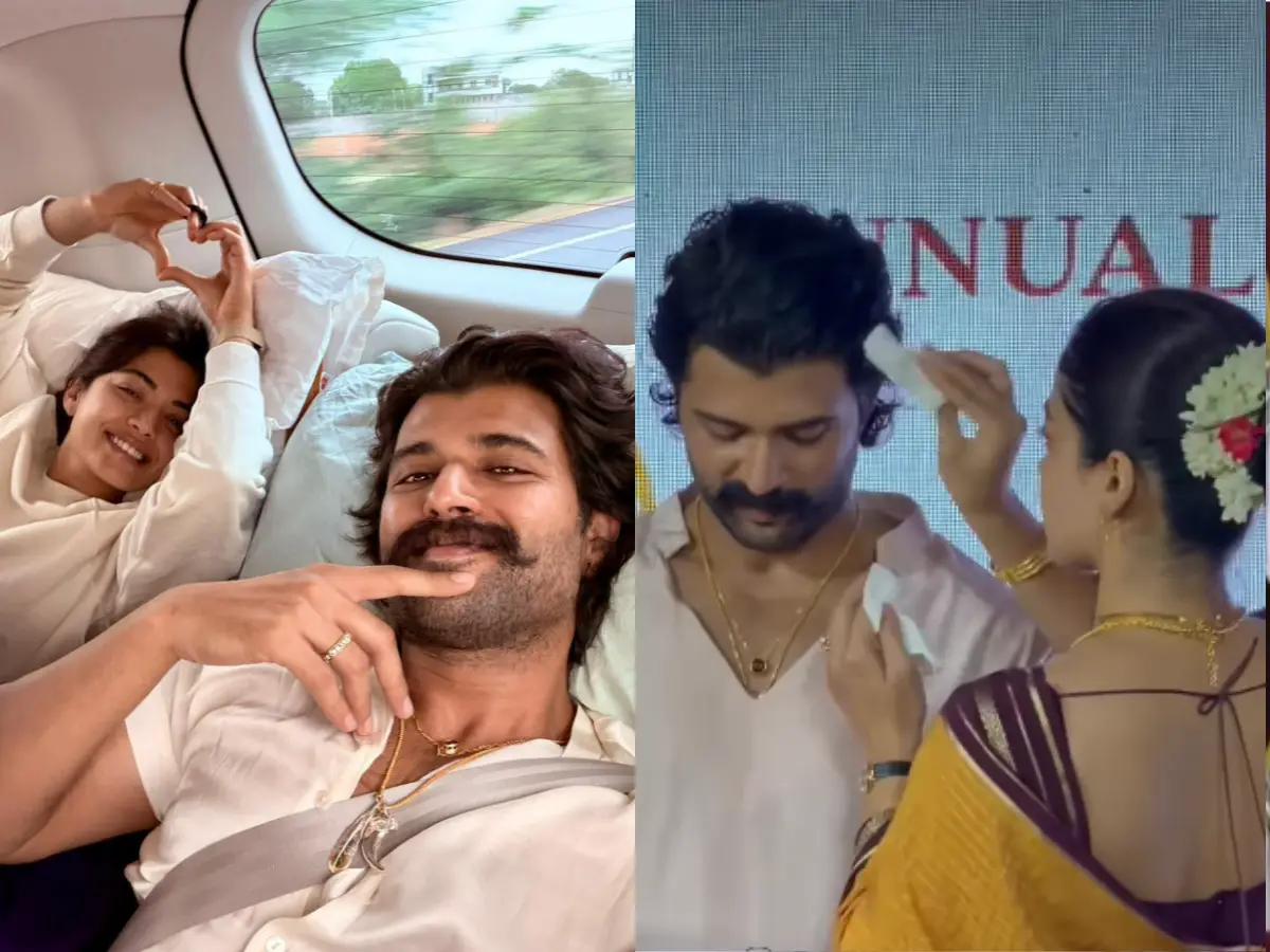 Rashmika Mandanna adjusts Vijay Deverakonda's moustache during an event; fans call it adorable Rashmika Mandanna adjusts Vijay Deverakonda's moustache during an event; fans call it adorable