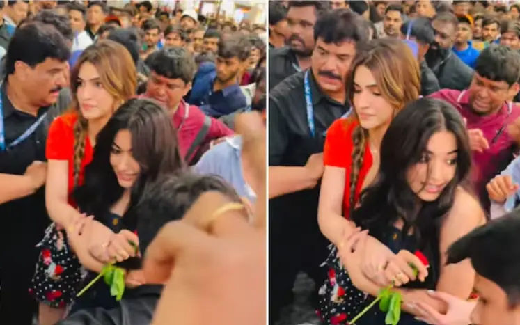 Kriti Sanon shields Rashmika Mandanna as Cocktail 2 cast is mobbed in Pune | Watch
